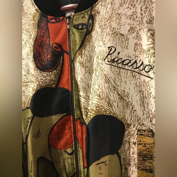 Vintage Picasso silky bomber jacket abstract art street wear monaliza - Picture 4 of 11
